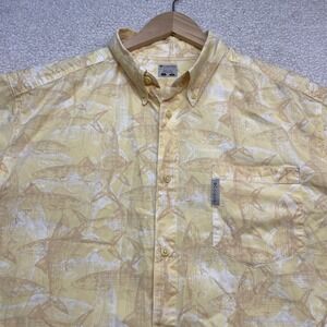 Columbia PFG Shirt Mens L Yellow Fish Print Short Sleeve Cotton FM7767 Button Up